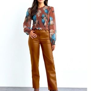 Aritzia Wilfred Melina Vegan Leather Jeans - Cognac